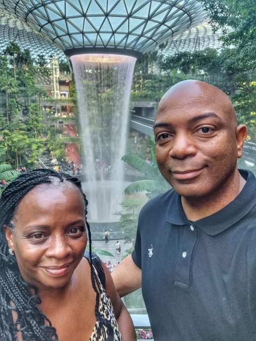 us at Changgi Airport Jewell waterfall Rhapsody in the Garden melting pot diversity in Singapore